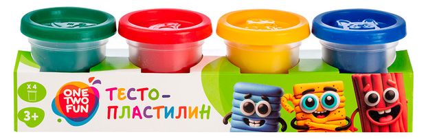 Тесто-пластилин ONE TWO FUN, 4 шт х 50 г