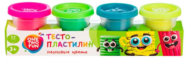 Тесто-пластилин ONE TWO FUN Неоновые цвета 4 шт х 50 г 160₽