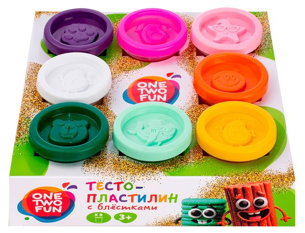 Игрушки Тесто-пластилин ONE TWO FUN с блестками, 8 шт х 50 г