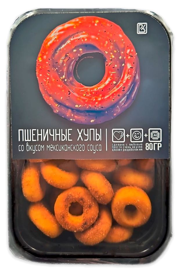 Чипсы, снеки, сухофрукты  Ашан Хупы пшеничные ВКУСНОКУБ мексиканский соус, 80 г