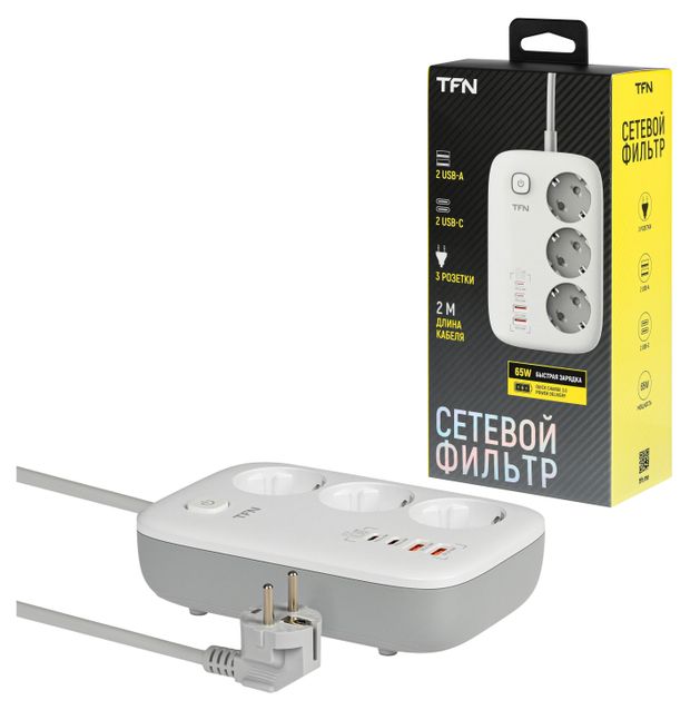 Сетевой фильтр TFN Power 1 White 3 розетки 2xUSB A Usb-c 2 м 2199₽