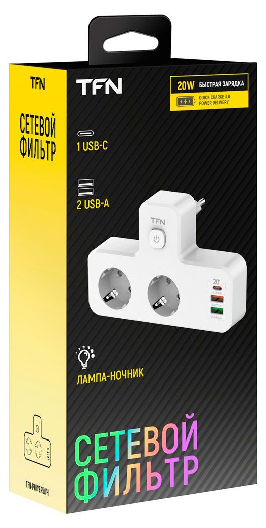Сетевой фильтр TFN Power 5 White 2 розетки 2xUSB A Usb-c 999₽