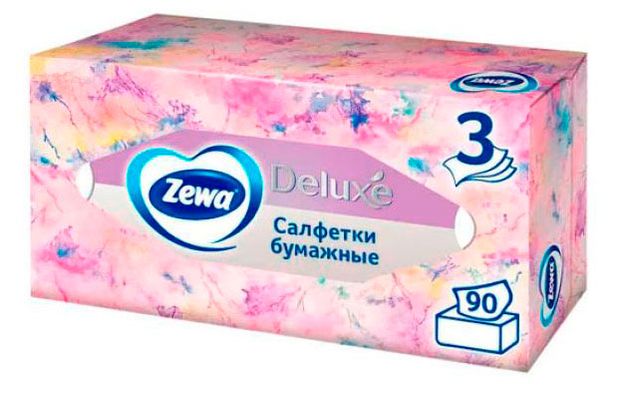 фото Салфетки бумажные в коробке zewa deluxe design, 3 слоя, 90 шт