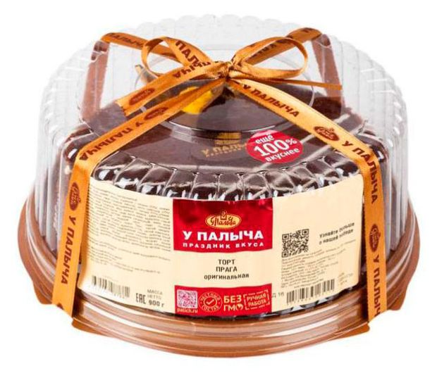 Торт бисквитный У Палыча Прага шоколадный со сметаной и сгущенным молоком охлажденный, 900 г