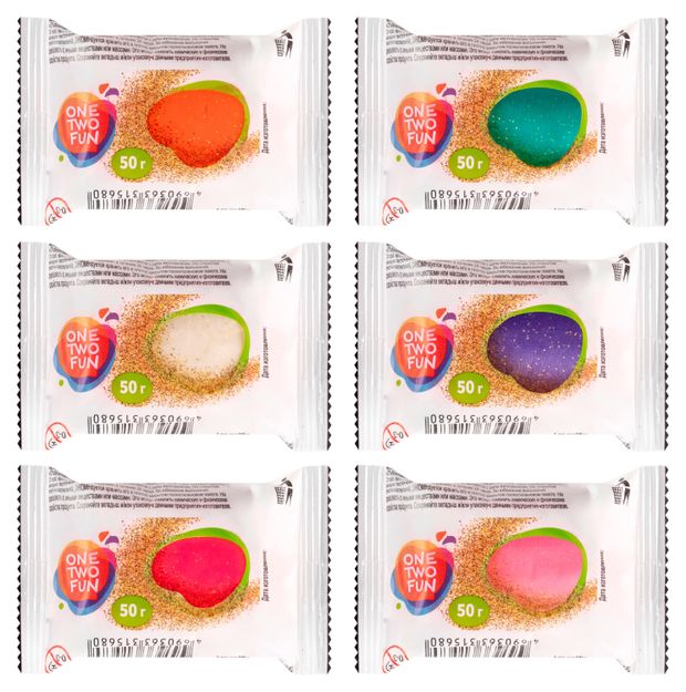 Тесто-пластилин ONE TWO FUN с блестками 1 шт, 50 г в ассортименте