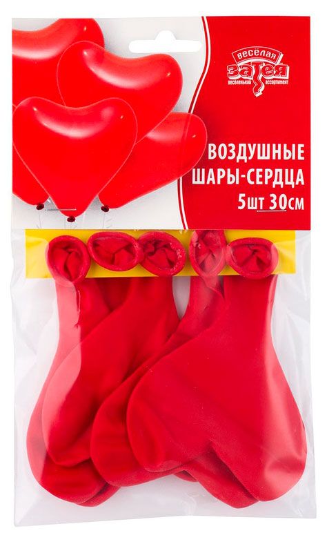 Для праздника  Ашан Набор воздушных шаров Веселая затея Сердце красное 30 см, 5 шт