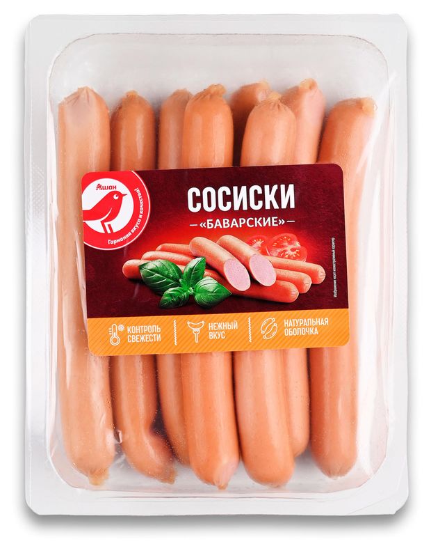 Сосиски АШАН Красная птица Баварские 370 г 300₽