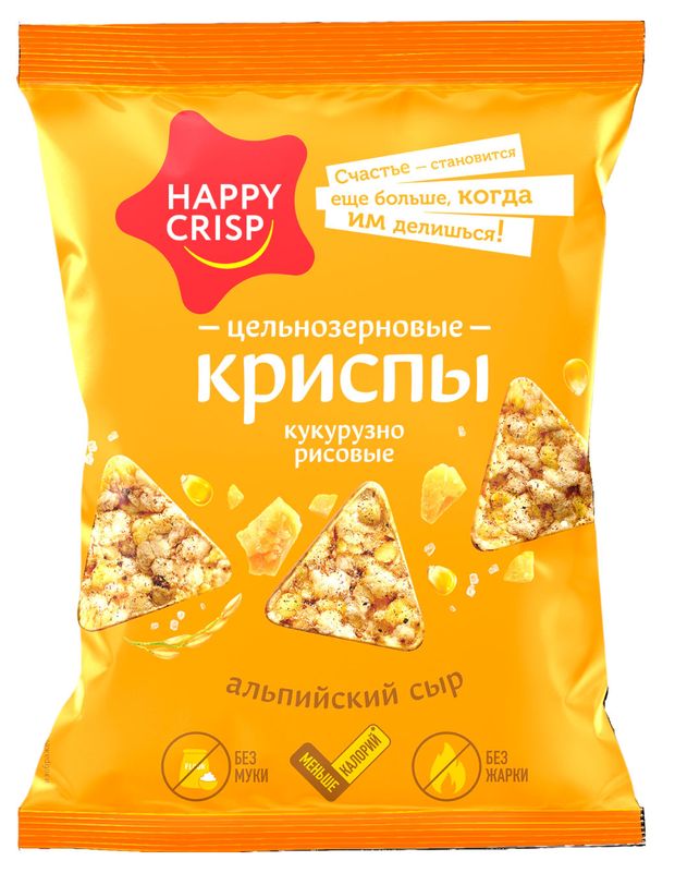 Криспы кукурузно-рисовые Happy Crisp альпийский сыр, 50 г