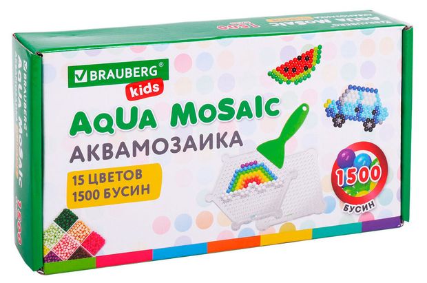 фото Аквамозаика brauberg kids 15 цветов, 1500 бусин