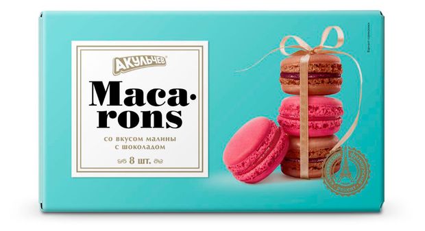 Пирожные миндальные Акульчев Макарон со вкусом малины и шоколада, 96 г