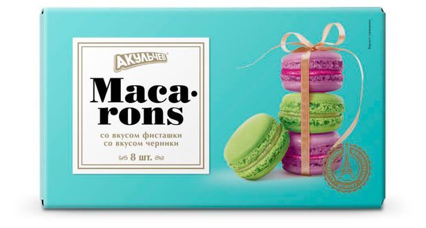 Пирожные миндальные Акульчев Макарон со вкусом фисташки и черники, 96 г