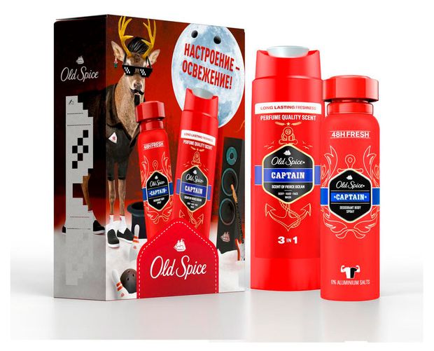 фото Подарочный набор для мужчин old spice captain, дезодорант-спрей 150мл + гель для душа 3в1 250 мл
