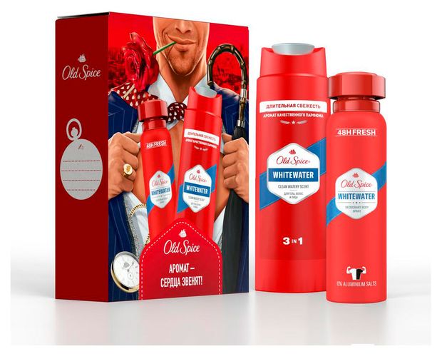 фото Набор подарочный old spice whitewater дезодорант-спрей, 150 мл + шампунь-гель для душа 3в1, 250 мл