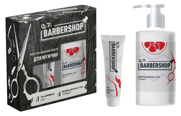 Подарочный набор QP Barbershop 1300 Алоэ и Грейпфрут Шампунь Грейпфрут 320 мл Гель для бритья Алоэ 100 мл 300₽