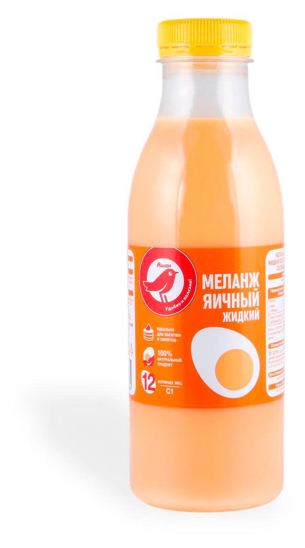 Меланж яичный жидкий АШАН Красная птица пастеризованный охлажденный ГОСТ, 500 г