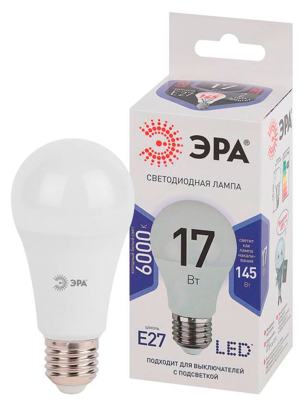 фото Лампа светодиодная эра led a60-17w-860-e27 холодный белый