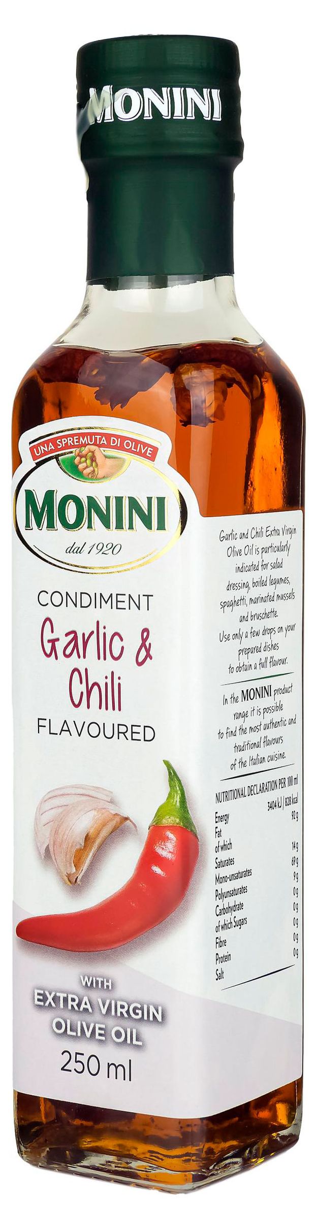 Масло оливковое Monini Extra Virgin нерафинированное с чесноком и перцем 250 мл 700₽