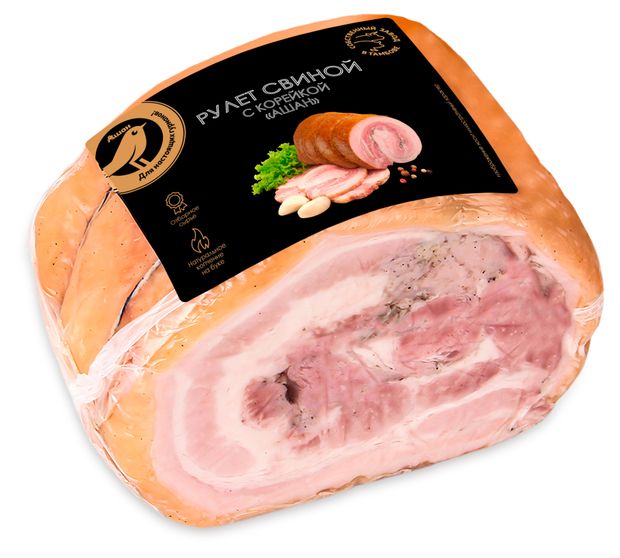 Рулет свиной копчено-вареный АШАН Золотая птица с корейкой 400 г 130₽