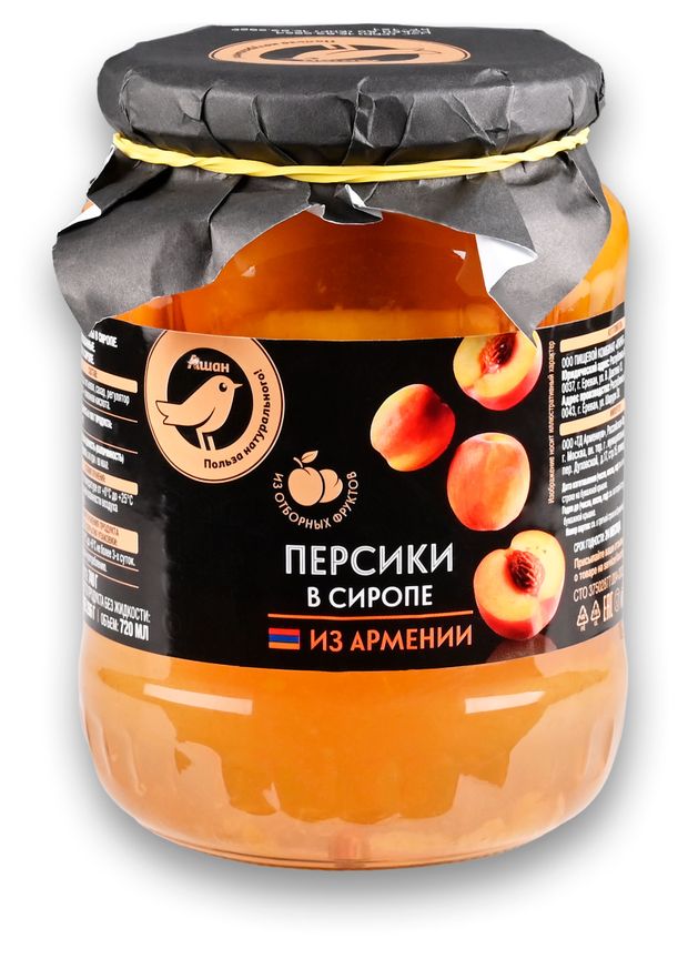 Персики в сиропе АШАН Золотая птица 740 г 240₽