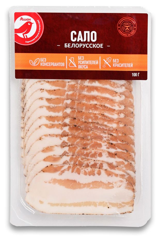 Сало АШАН Красная птица Белорусское нарезка, 100 г