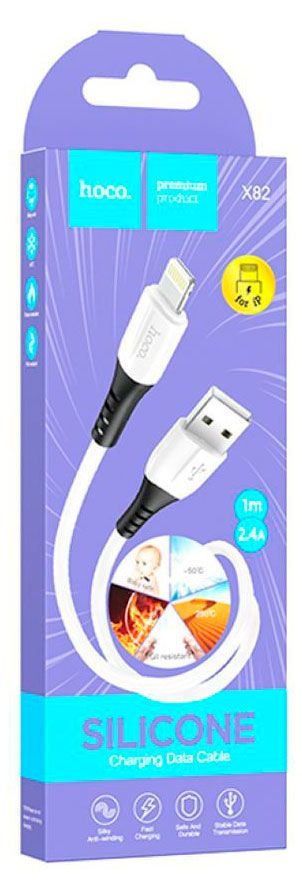 Кабель HOCO X82 8PIN 2.4А силиконовый белый, 1 м