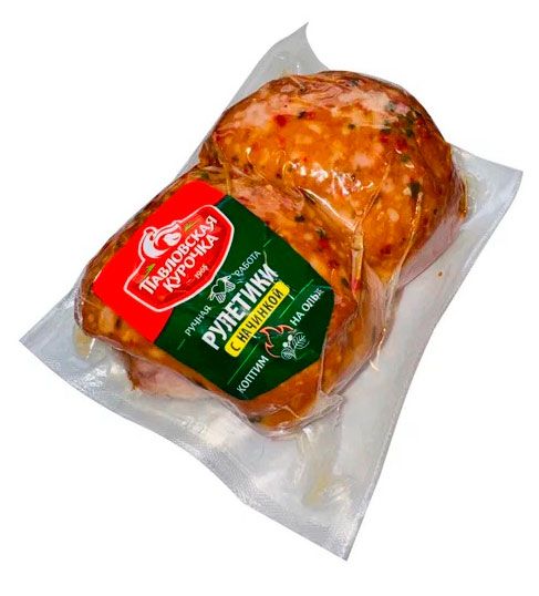Рулетики куриные копчено-вареные из мяса птицы Павловская курочка с начинкой на ольхе, ~ 0,7 кг