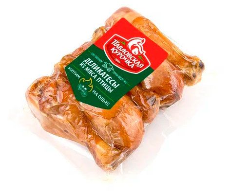 Голень куриная цыпленка-бройлера копчено-вареная Павловская курочка на ольхе охлажденная, ~ 600 г