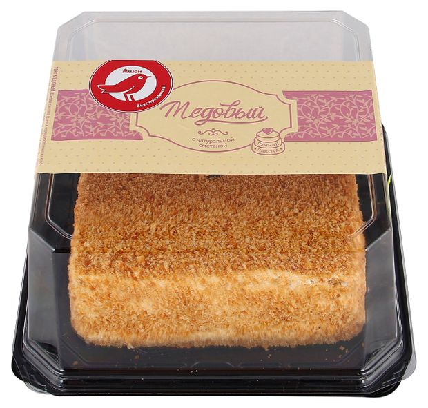 Торт бисквитный АШАН Красная птица Медовый со сметаной охлажденный, 500 г