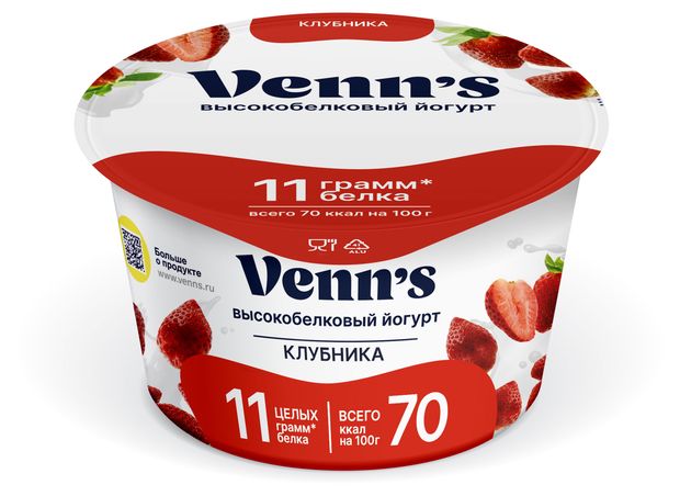Йогурт Venn`s Греческий обезжиренный с клубникой 0,1% БЗМЖ, 130 г