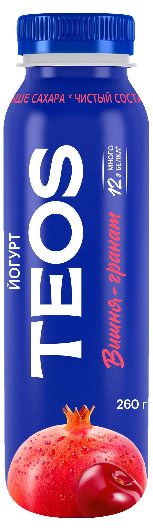 Йогурт питьевой TEOS Active со вкусом вишни и граната 1,8%, 260 г