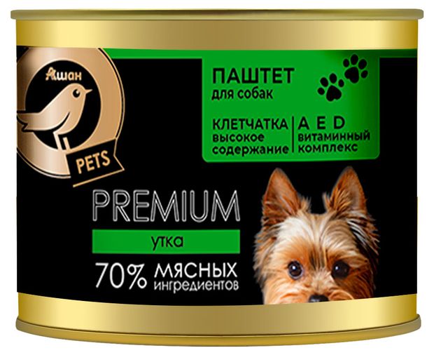 Влажный корм для собак АШАН Золотая птица паштет из утки 200 г 160₽