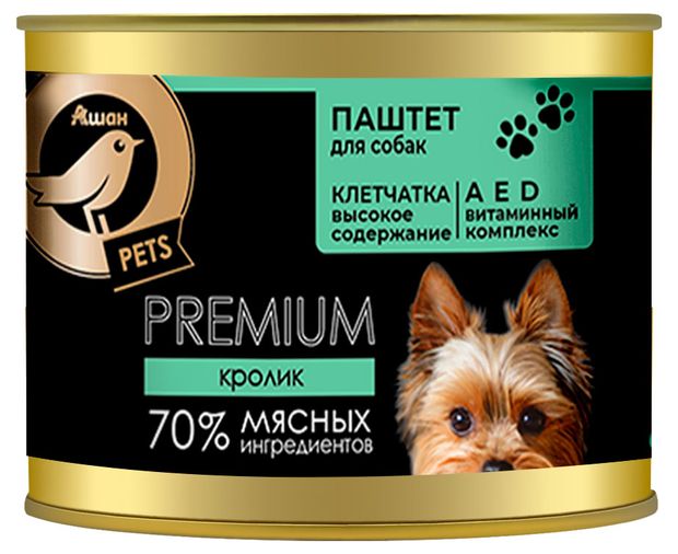 Влажный корм для собак АШАН Золотая птица паштет из кролика 200 г 160₽