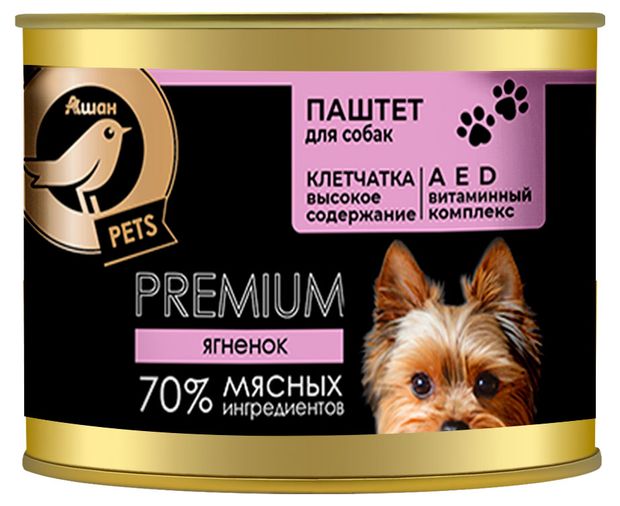 Влажный корм для собак АШАН Золотая птица паштет из ягненка 200 г 150₽
