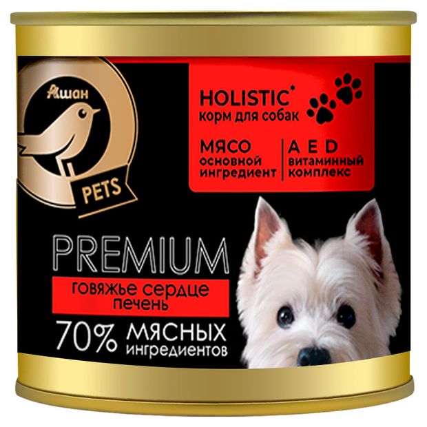 Влажный корм для собак АШАН Золотая птица говяжье сердце и печень в желе 240 г 160₽