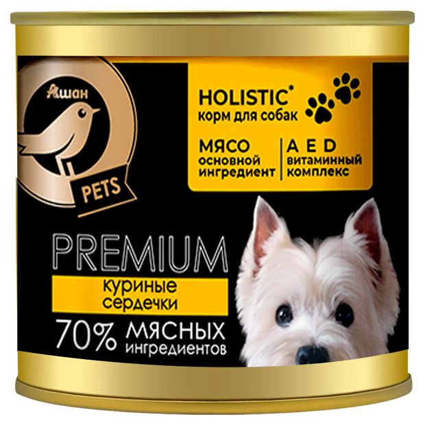 Влажный корм для собак АШАН Золотая птица с куриными сердечками в желе 240 г 160₽