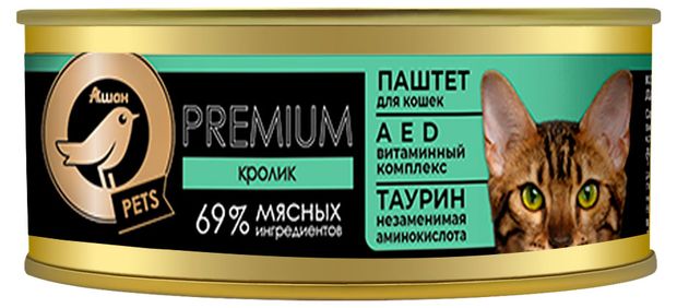 Влажный корм для кошек АШАН Золотая птица паштет с кроликом 100 г 100₽