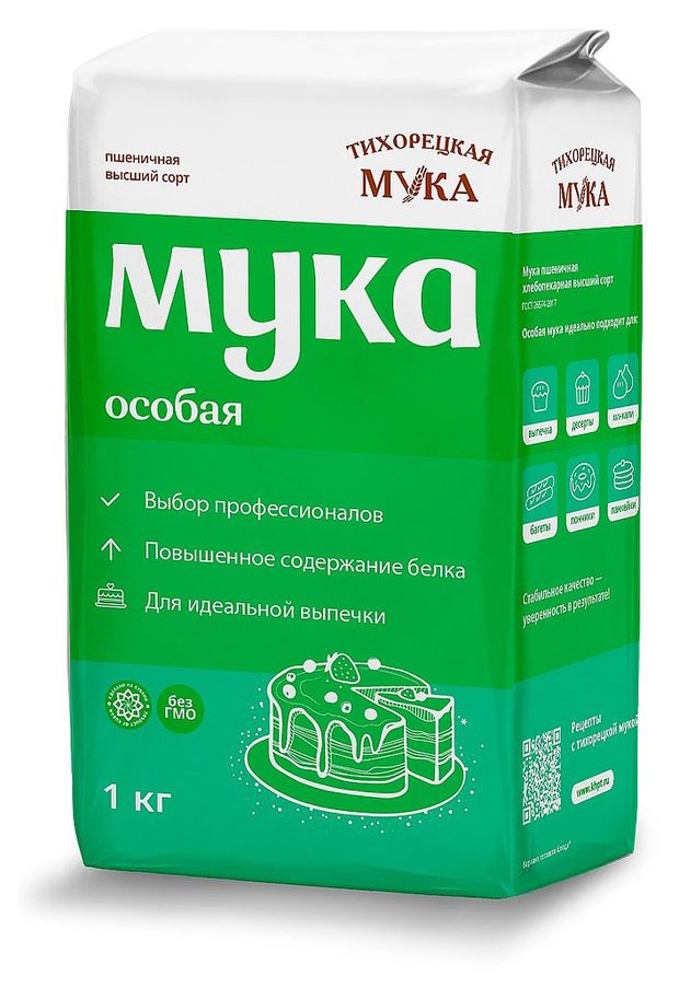 Мука пшеничная Тихорецкая хлебопекарная высший сорт, 1 кг