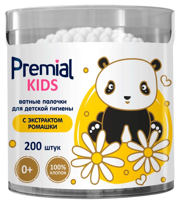 Ватные палочки детские Premial с экстрактом ромашки 0 200 шт 90₽