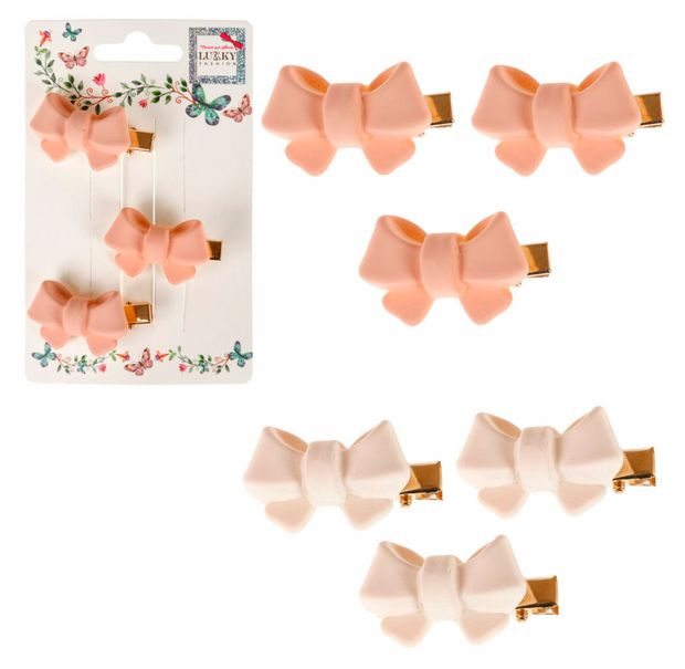 Набор заколок-зажимов Lukky Fashion Бантик мини матовый, 3 шт в ассортименте