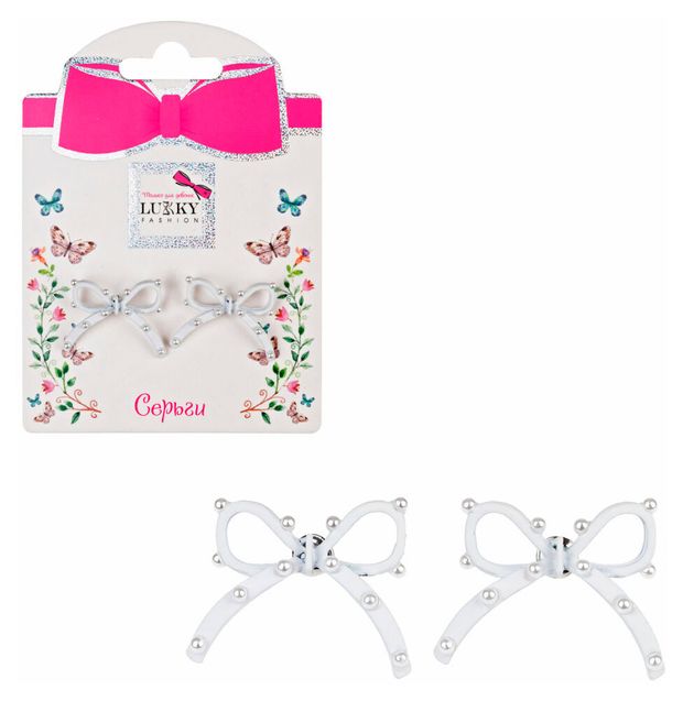 Серьги-гвоздики Lukky Fashion пластик Бантики с жемчужинками