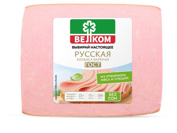 Колбасные изделия  Ашан Колбаса вареная Велком Русская кусок, 500 г