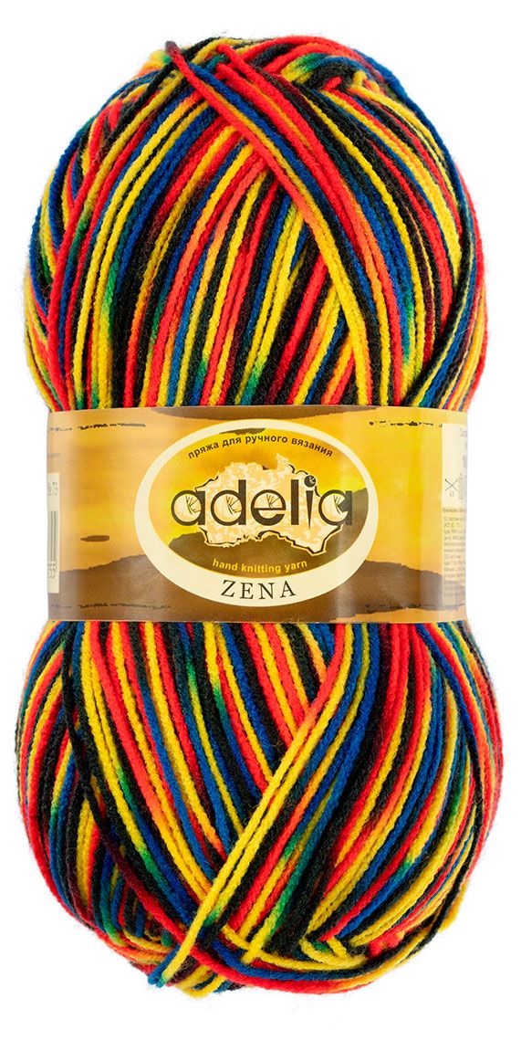 Пряжа Adelia Zena желтый-красный-синий-серый 100 г, 1 шт в ассортименте