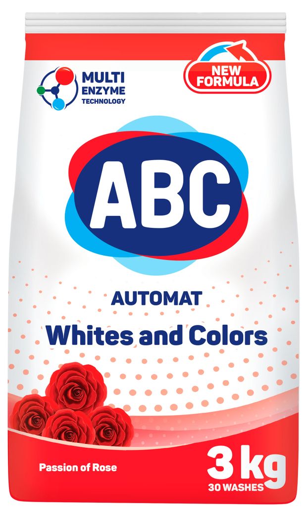 Стиральный порошок ABC Роза для белого и цветного белья, 3 кг