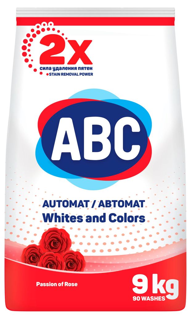 Стиральный порошок ABC Роза для белого и цветного белья, 9 кг