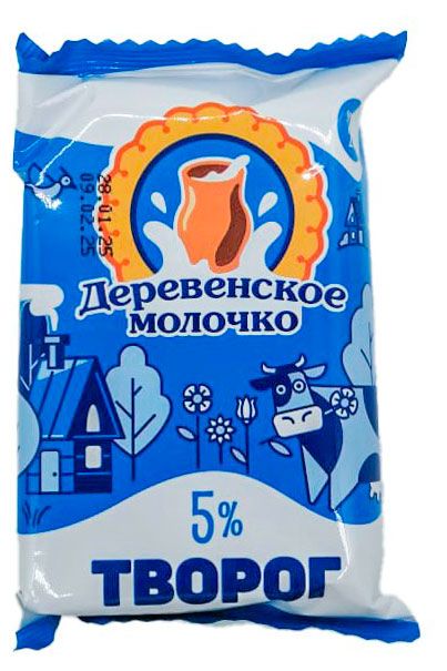Творог Деревенское молочко брикет 5% БЗМЖ, 200 г