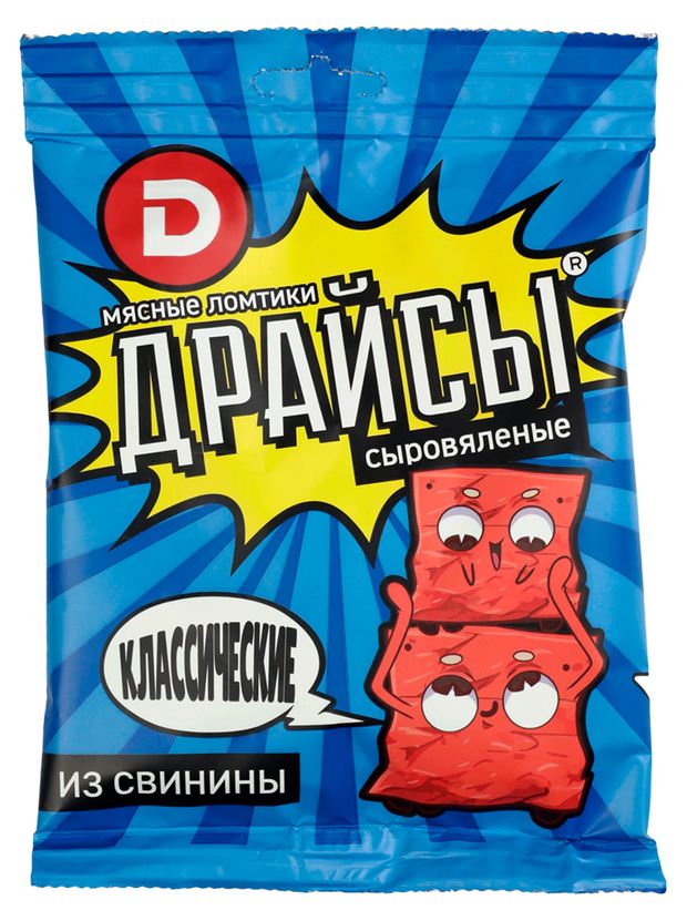 Мясные снеки Ломтики из свинины сыровяленые ДЫМОВ Драйсы классические, 30 г