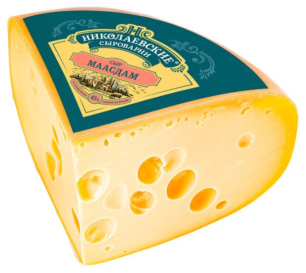 Сыр твердый Николаевские сыроварни Маасдам 45 БЗМЖ вес 135₽