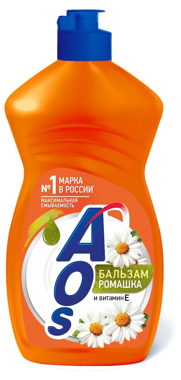 Уборка и бытовая химия Средство для мытья посуды Aos Бальзам ромашка и витамин Е, 450 мл