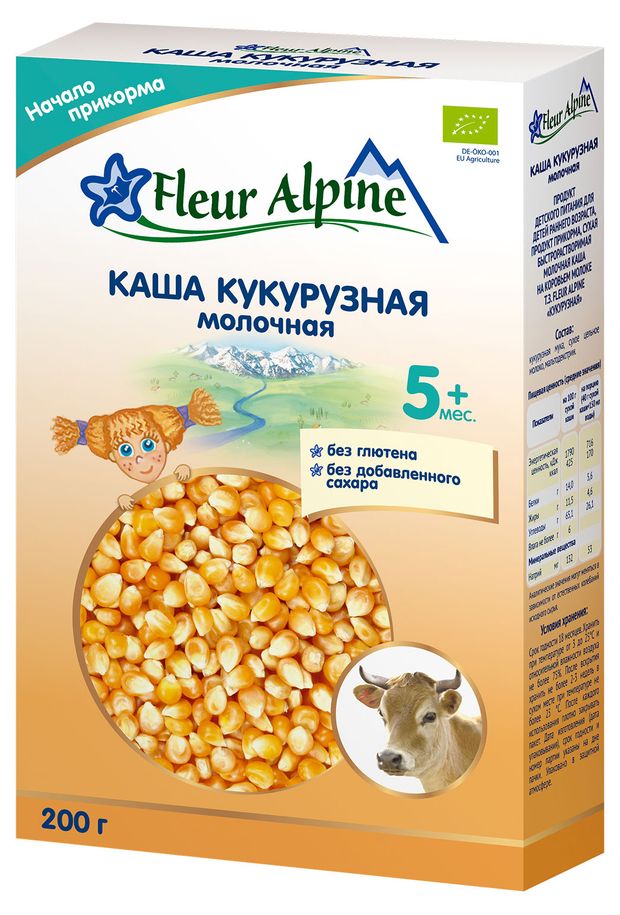 Каша молочная детская Fleur Alpine кукурузная с 5 месяцев БЗМЖ, 200 г