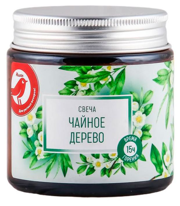 Свеча АШАН Красная птица с ароматом чайного дерева в банке 15 ч 210₽
